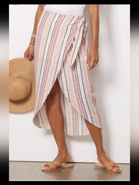 Free People Evereve Aubrey Striped Side Tie Wrap Midi Skirt Sz 0